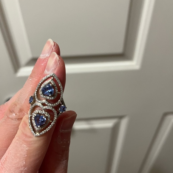 Rarities by Carol Brodie Tattoo double heart tanzanite and white zircon ring